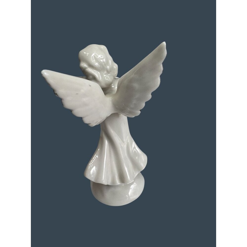 German Dresden Heavenly Band Porcelain Angel Violin Figurine Platinum Trim 5" - Picture 5 of 7